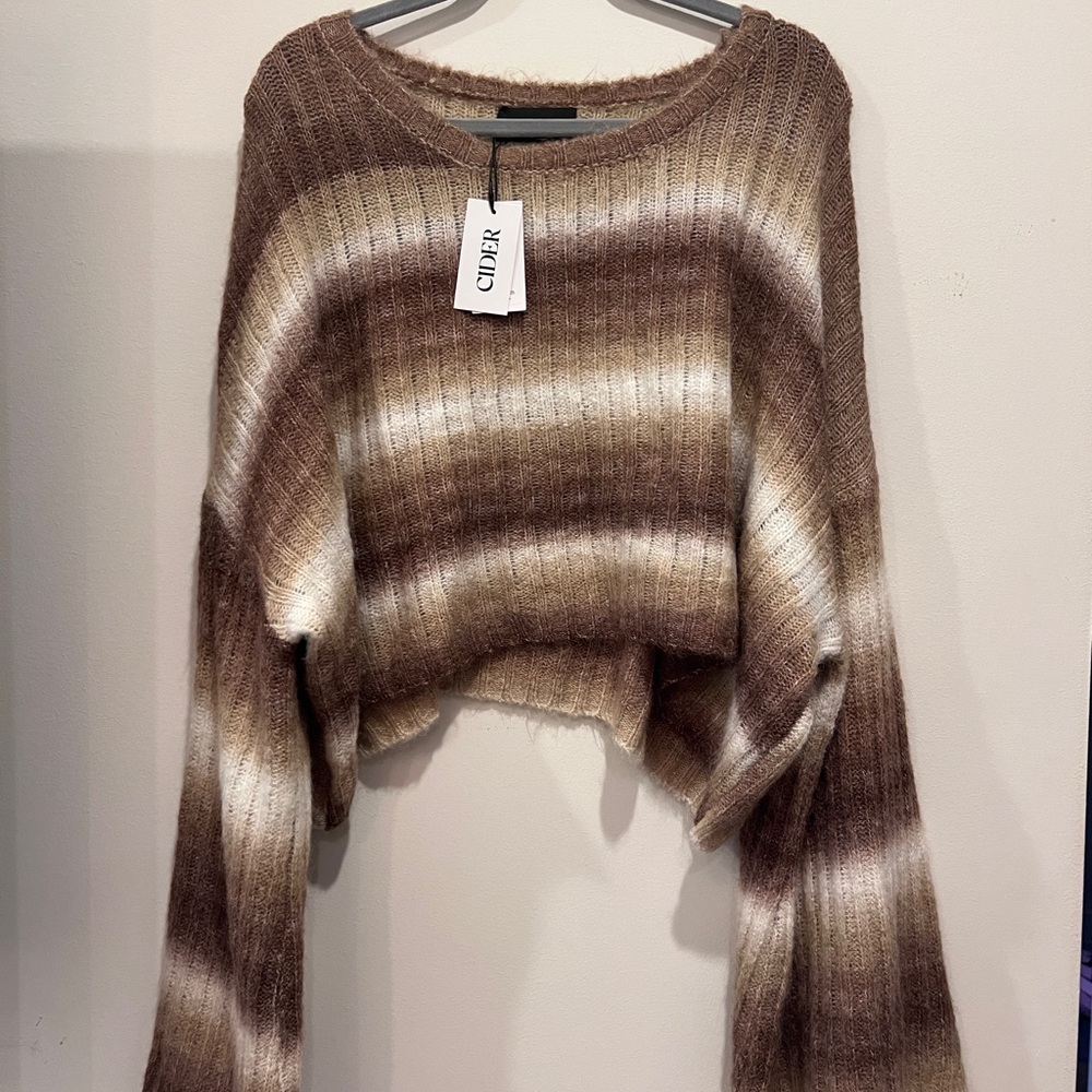 Cider Women's Sweater in Brown and Cream Ombre - Picture 1 of 3